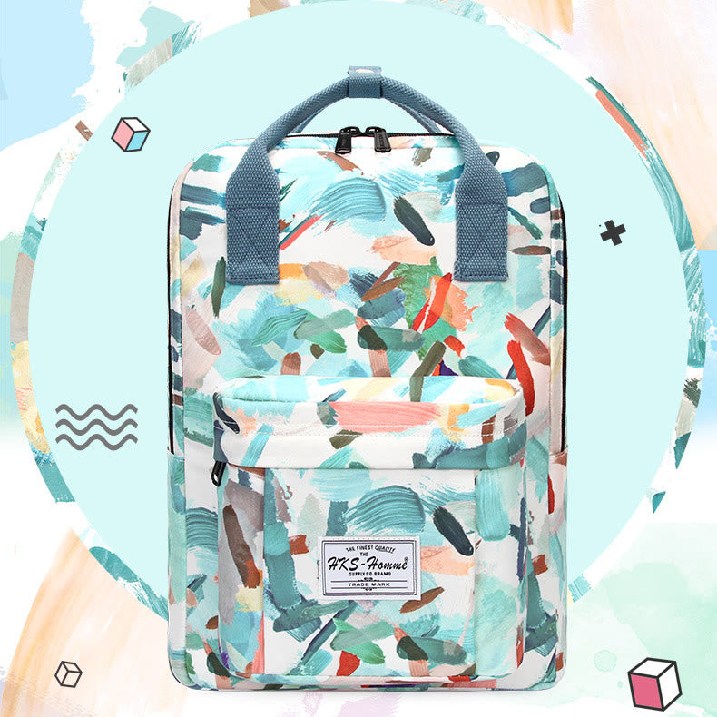 Multicolor Printed Laptop Backpack15.6 Inch College School Bookbag Travel Daypack