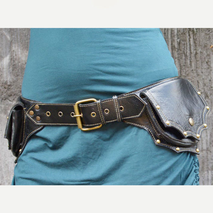 Waist Bag for Women Men Medieval PU Leather Rivets Waist Bag