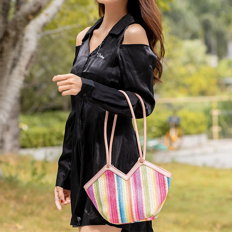 Handbag For Women Shopping Basket Lightweight Irregular Straw Shoulder Bag