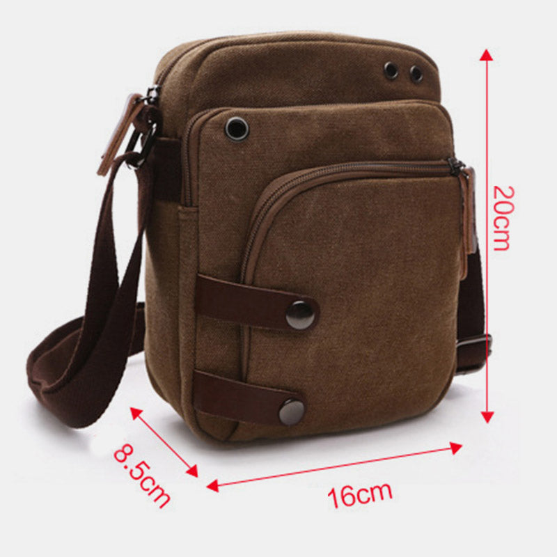 Triple Zip Durable Canvas Crossbody Bag Messenger Bag
