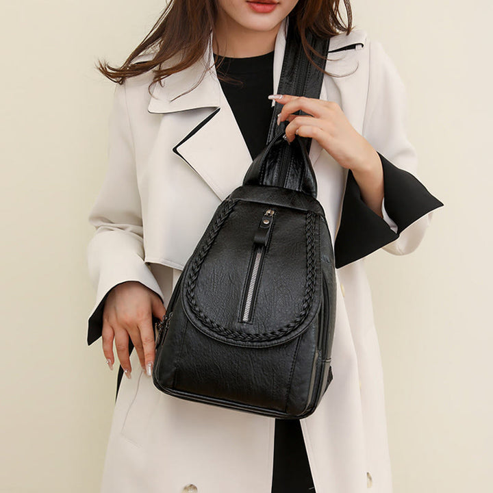Twist Clamshell Leather Backpack Convetible Sling Bag For Women