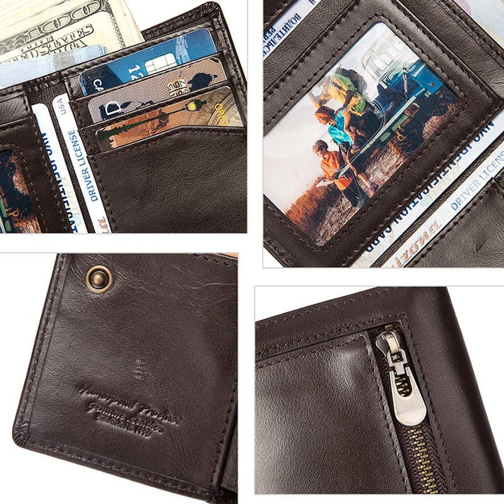 Trifold Roomy Leather Wallet RFID Blocking Anti-theft Wallet