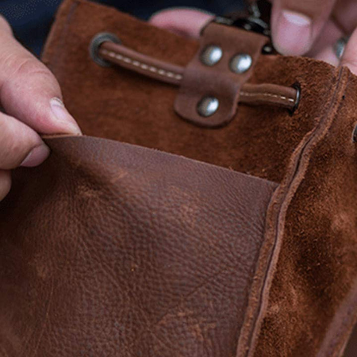 Retro Unisex Waist Pouch Small Drawstring Leather Belt Bag