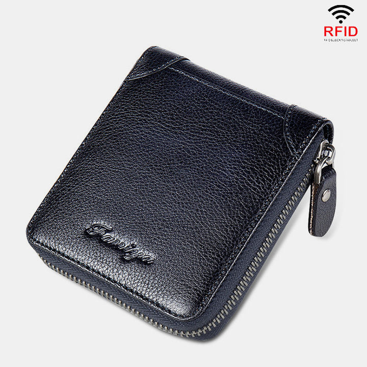 RFID Anti-theft Vintage Genuine Leather Zipper Wallet