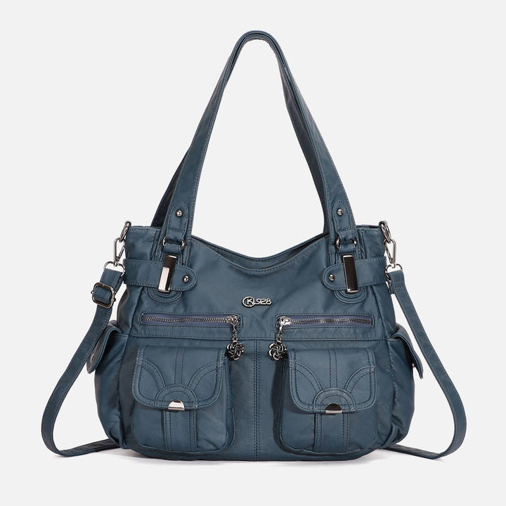 Tote For Women Daily Outing Multiple Pocket Solid Color Bag - SteelBlue - image 19