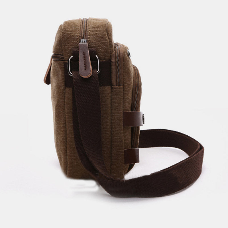 Triple Zip Durable Canvas Crossbody Bag Messenger Bag