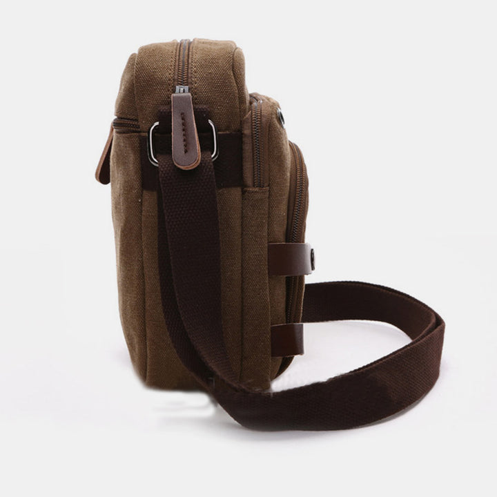 Triple Zip Durable Canvas Crossbody Bag Messenger Bag