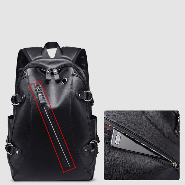 Multifunctional Anti-theft Large Capacity Leather Backpack With USB Charging Port