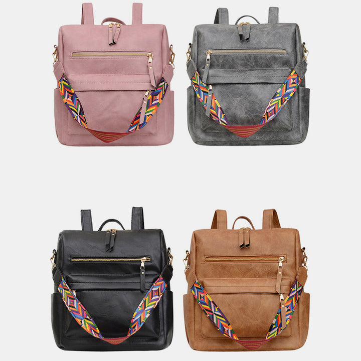 Multifunciton Casual Women Rucksack Daypack Leather Plaid Backpack With Shoulder Strap