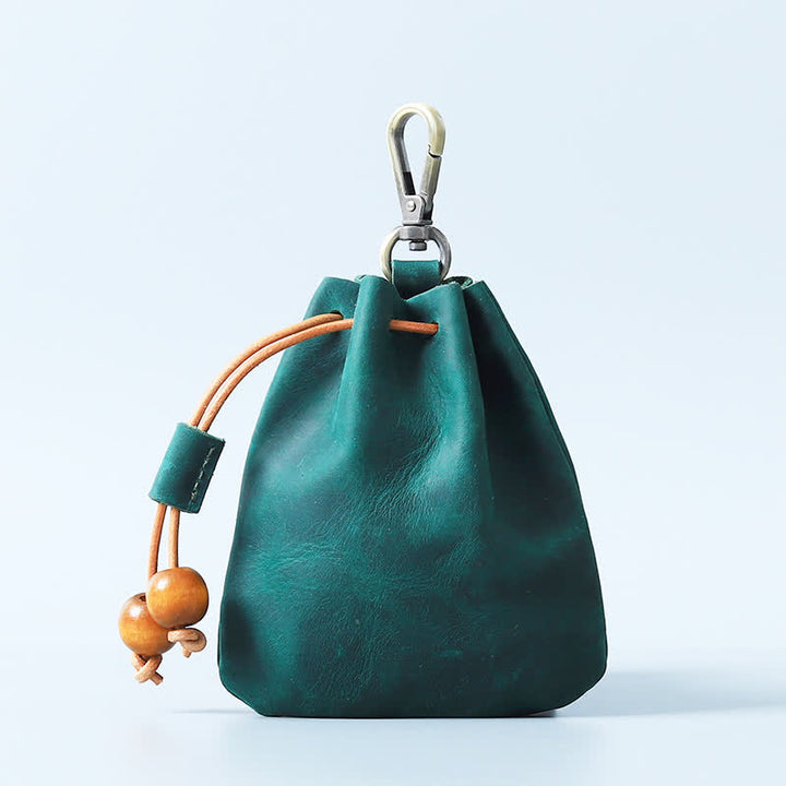 Vintage Coin Purse Genuine Leather Pouch Wallet Drawstring Storage Bag