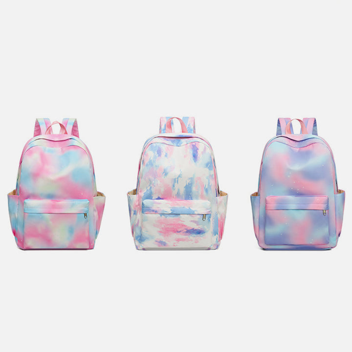 3Pcs Tie-dye Girls Backpack School Bookbag Set Students Women Canvas Daypack