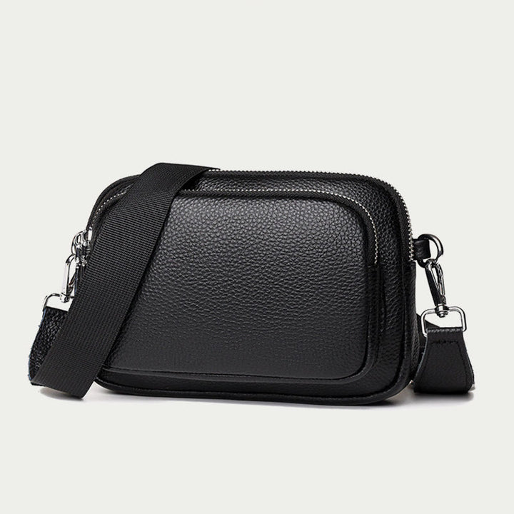 Triple Zip Genuine Leather Crossbody Bag Casual Travel Purse