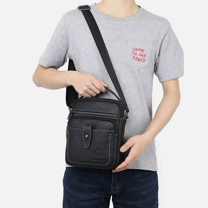 Leather Small Messenger Bag for Men Retro Work Business Shoulder Handbag