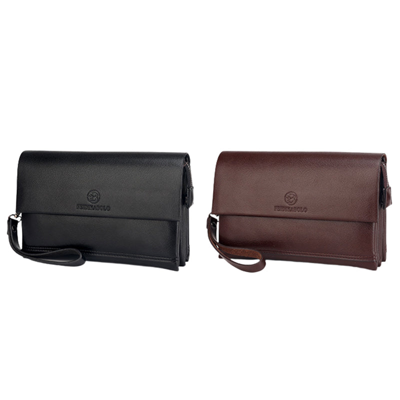 Leather Clutch for Men Triple Compartment Organizer Wrist Bag Wallet