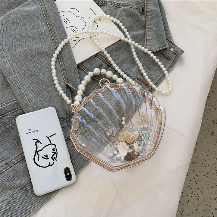 Crossbody Bag For Women Clip Pearl Chain Transparent Bag