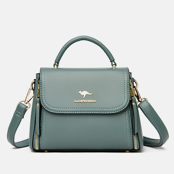 Double Compartment Top Handle Satchel Leather Crossbody Bag Purse Handbag