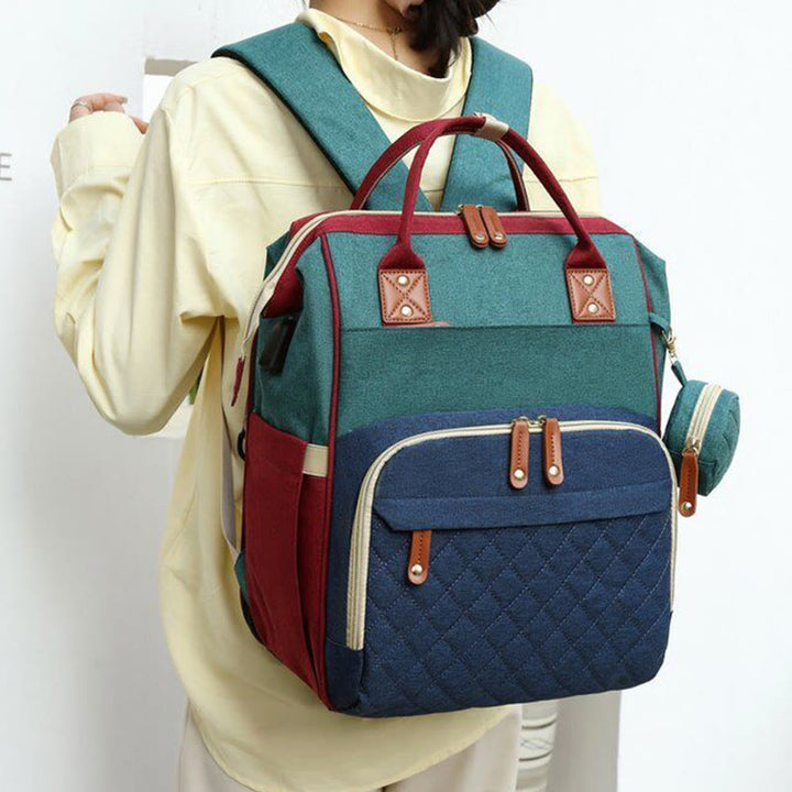 Multi Functional Mommy Bag With Crib Simple Waterproof Oxford Backpack
