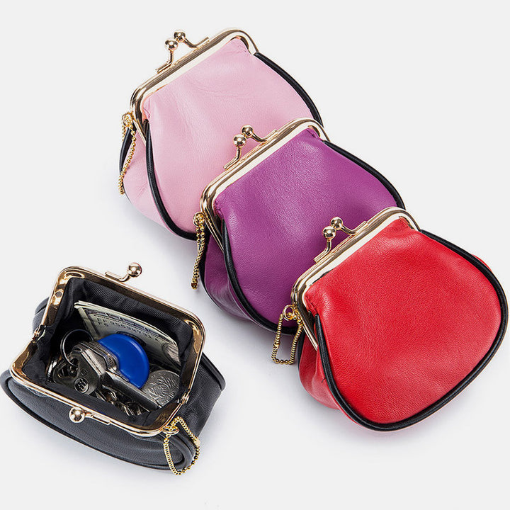 Mini Leather Coin Purse Vintage Pouch Kiss-Lock Change Purse Wallets