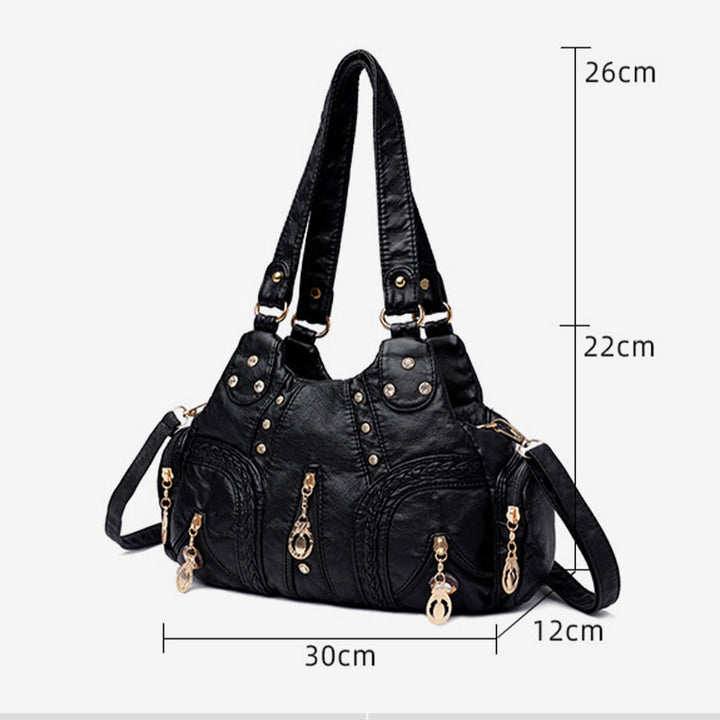 Multiple Pocket Shoulder Bag Women Colorful Large Leather Crossbody Purse
