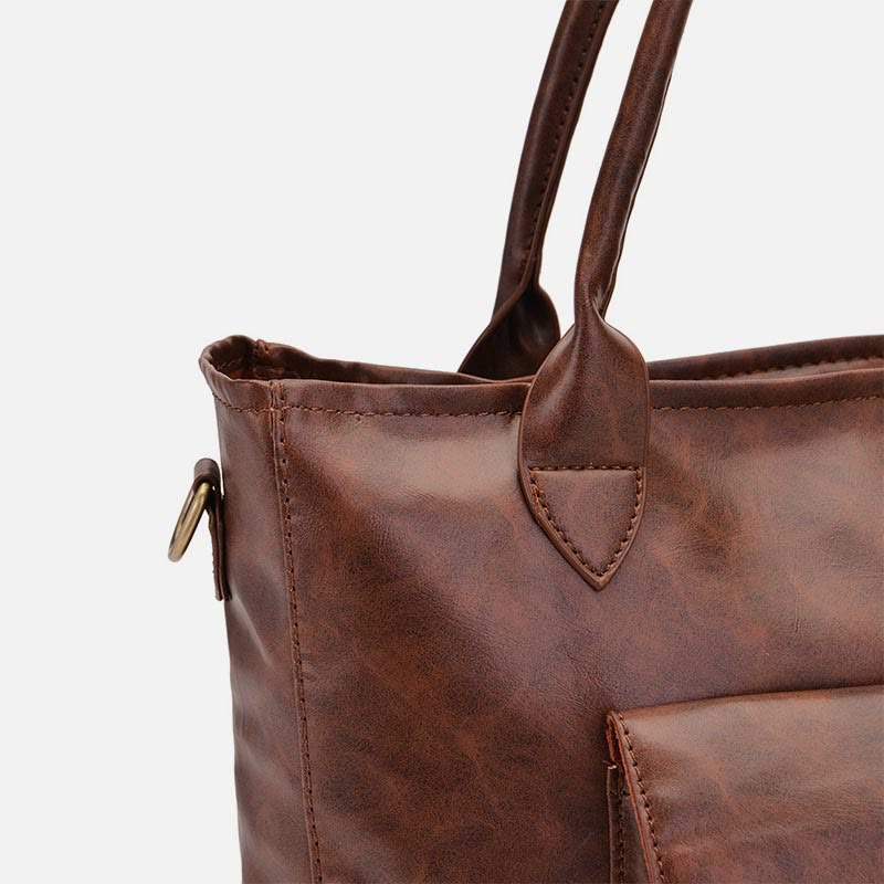 Retro Leather Tote Tassel Decor Classic Multifunctional Travel Bag - image 6
