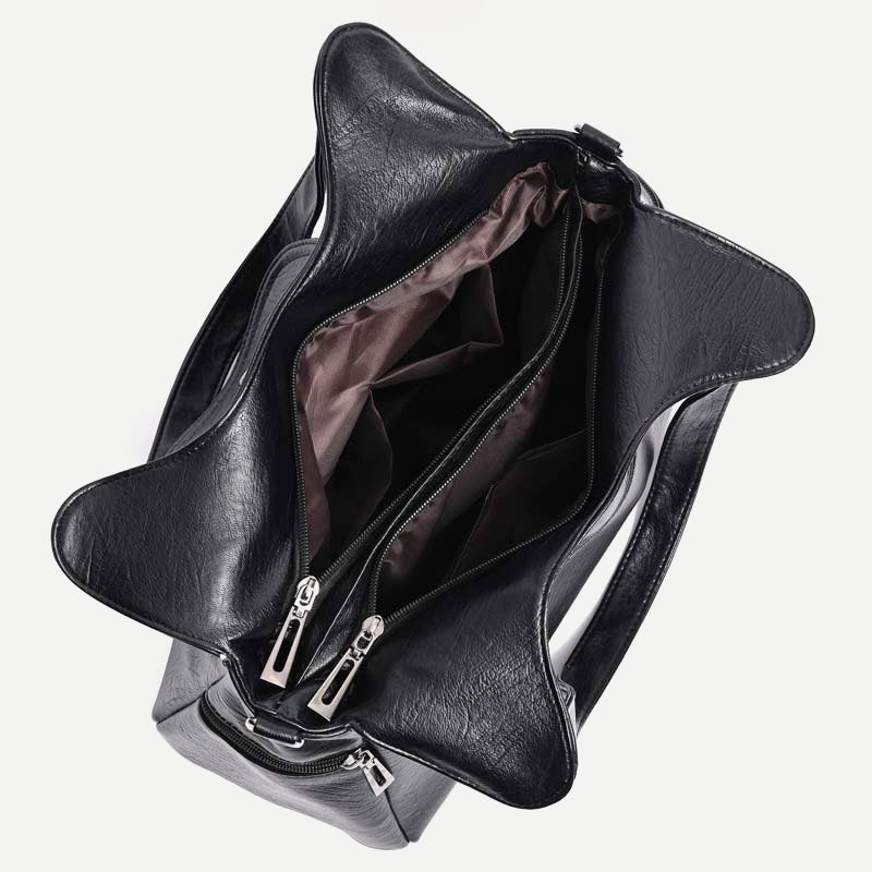 Double Large Compartment Tote Hobo Bag Leather Handbag with Crossbody Strap