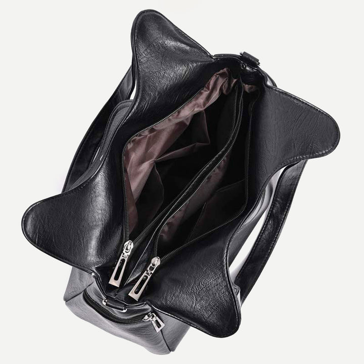 Double Large Compartment Tote Hobo Bag Leather Handbag with Crossbody Strap