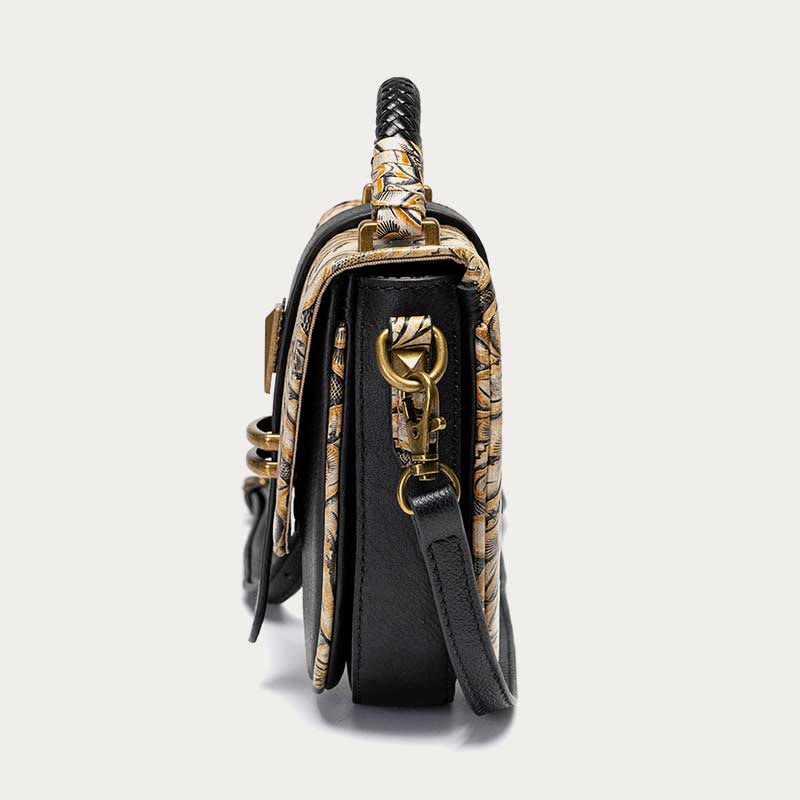 Clamshell Crossbody Bag Vintage Pattern Printing Chic Leather Handbag