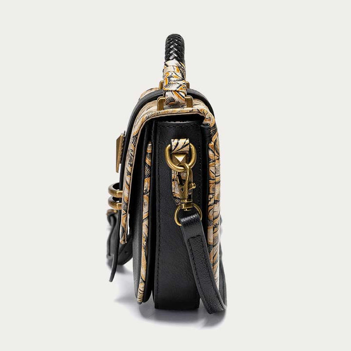 Clamshell Crossbody Bag Vintage Pattern Printing Chic Leather Handbag
