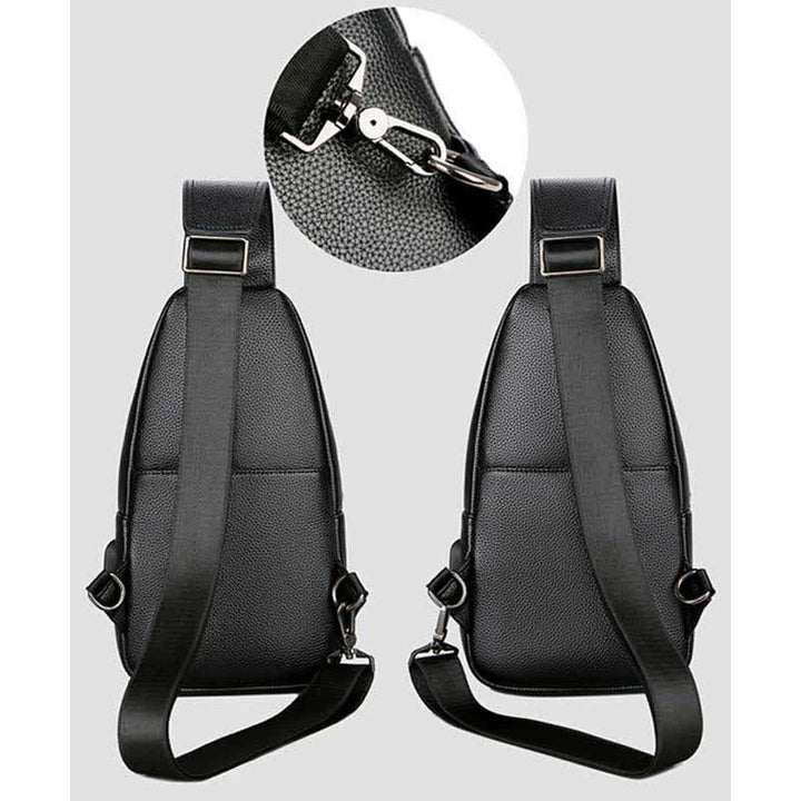 Multiple Pockets Leather Sling Chest Bag for Men with USB Charging Port