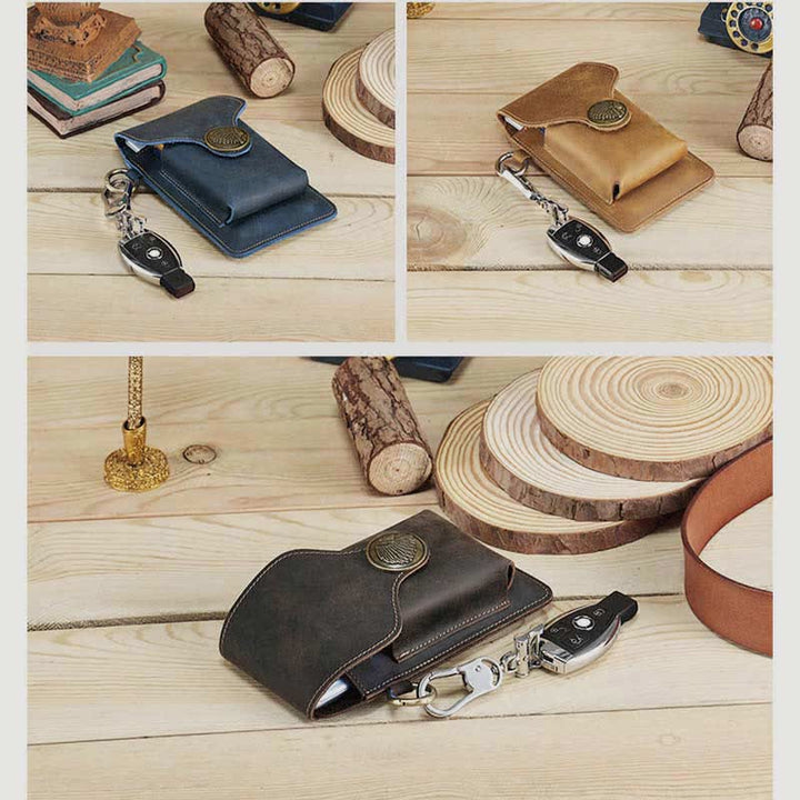 Vintage Leather Flip Phone Bag Belt Pouch with Cigarette Pocket