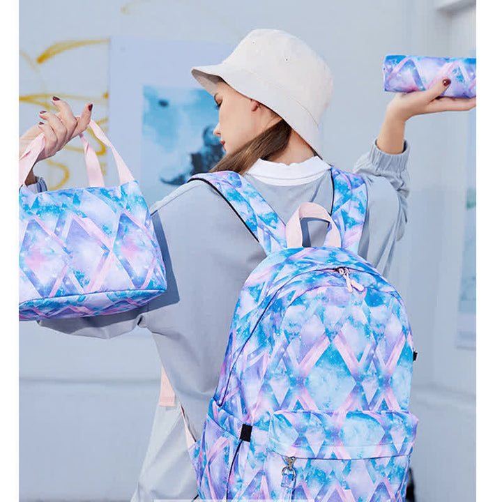 School Backpack Daypack Cute 3-Pcs Schoolbag Set with USB Charging Port