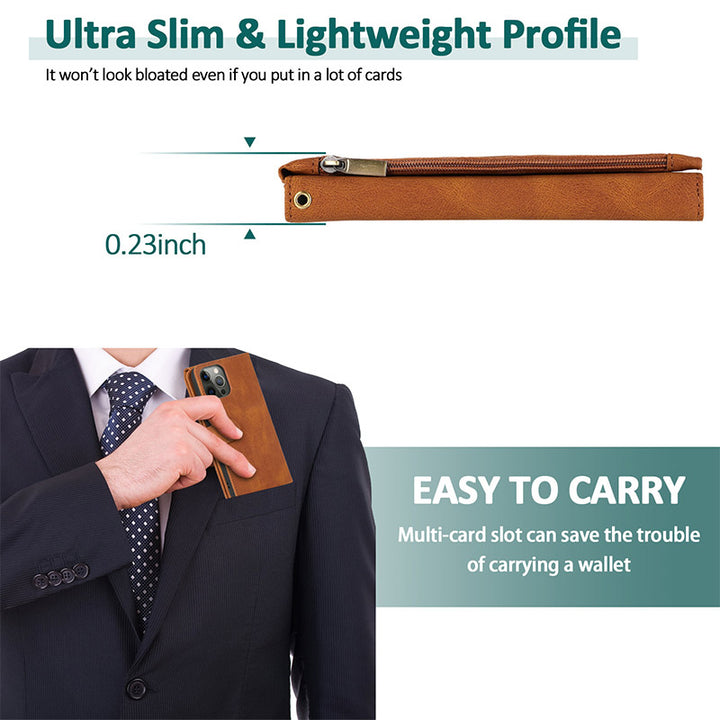 Wallet Case for iPhone Samsung Durable Flip Lanyard Strap Wristlet Zipper Card Holder