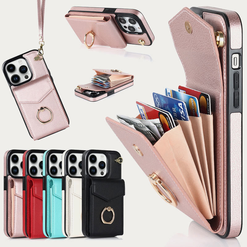 Wallet Phone Case for iPhone Casual Leather Buckle Card Holder