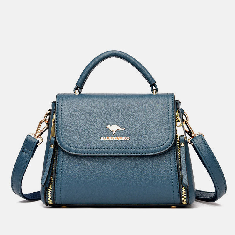 Double Compartment Top Handle Satchel Leather Crossbody Bag Purse Handbag