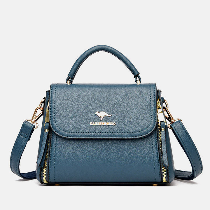 Double Compartment Top Handle Satchel Leather Crossbody Bag Purse Handbag