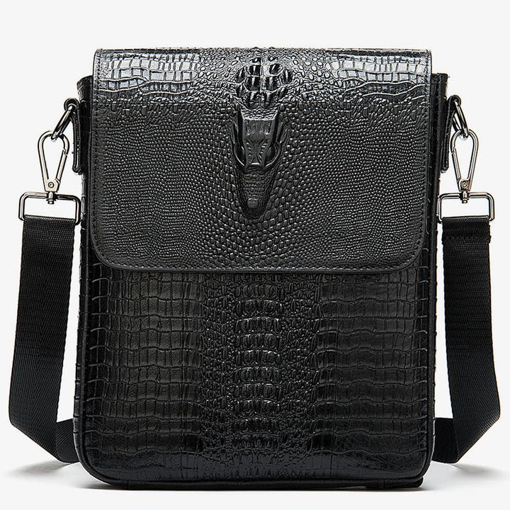 Clamshell Messenger Bag Mens Plain Color Crocodile Print Business Purse
