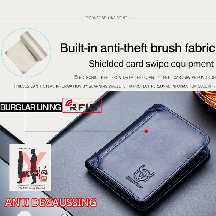 RFID Large Capacity Genuine Leather Bifold Wallet