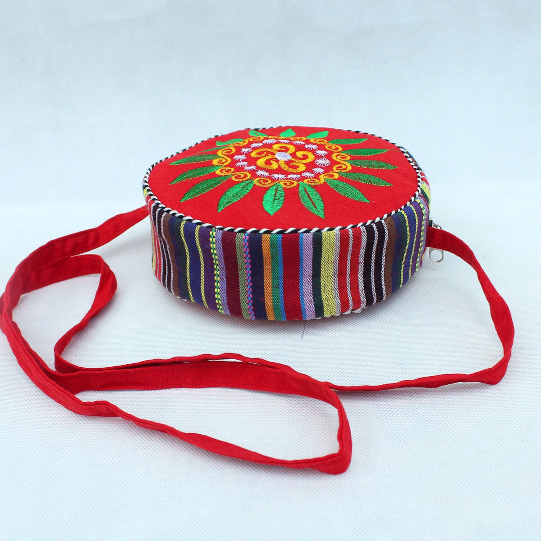 Folk Custom Canvas Bag Women Embroidery Sunflower Small Round Bag