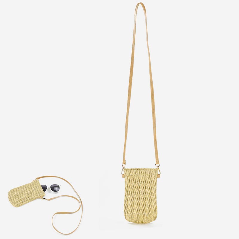 Handmade Straw Woven Phone Bag Mini Crossbody Bag