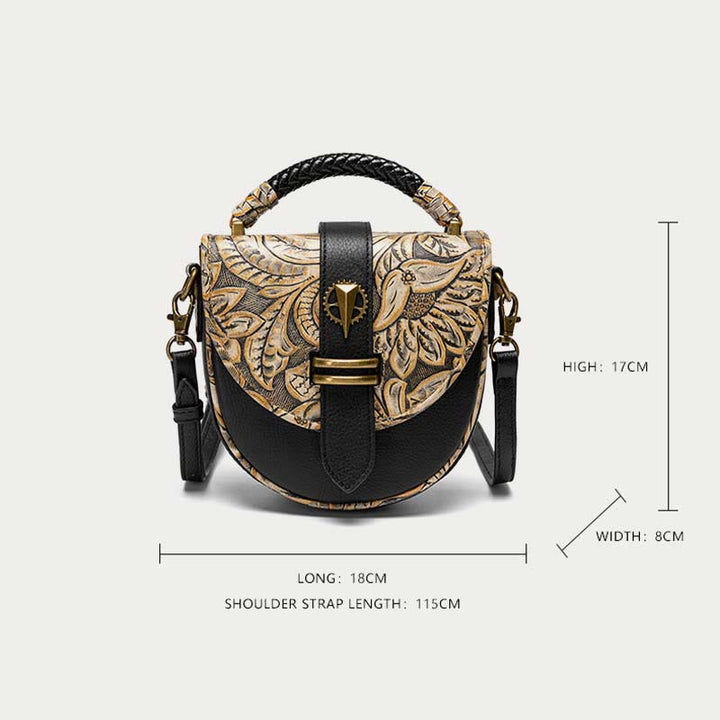Clamshell Crossbody Bag Vintage Pattern Printing Chic Leather Handbag