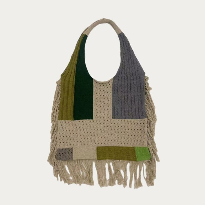 Tassel Shoulder Bag For Women Simple Retro Spliced Knitted Bag