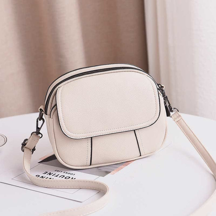 Triple Zip Small Crossbody Bag Leather Cell Phone Purse Shoulder Handbag