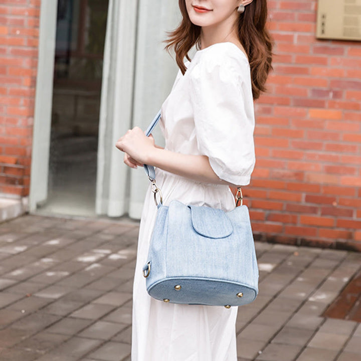 Denim Underarm Bucket Bag For Women Large Top Handle Bag