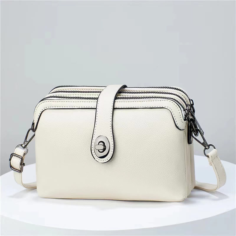 Triple Compartment Leather Bag For Women Large Capacity Plaid Bag