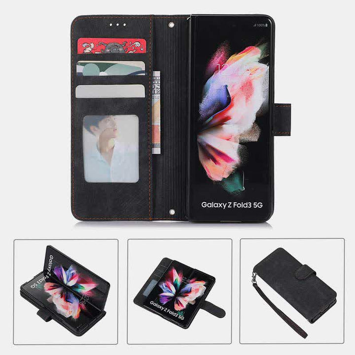 Wallet Case for Galaxy Z Fold 5/4/3 with S Pen Holder Crossbody Strap