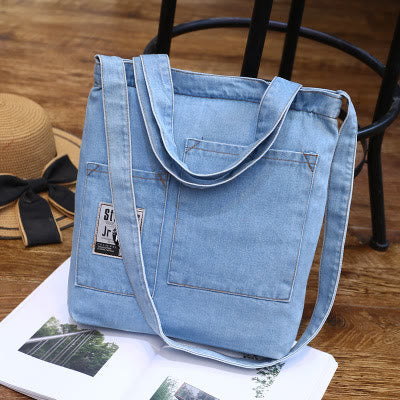 Denim Tote For Outing Retro Canvas Ripped Crossbody Bag - # A - SkyBlue - image 0