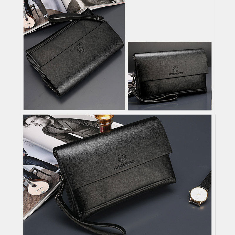 Leather Clutch for Men Triple Compartment Organizer Wrist Bag Wallet