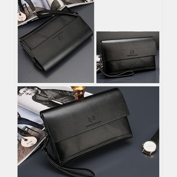 Leather Clutch for Men Triple Compartment Organizer Wrist Bag Wallet