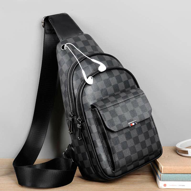 Leather Casual Daypack Sling Shoulder Chest Bag with USB Charging Port