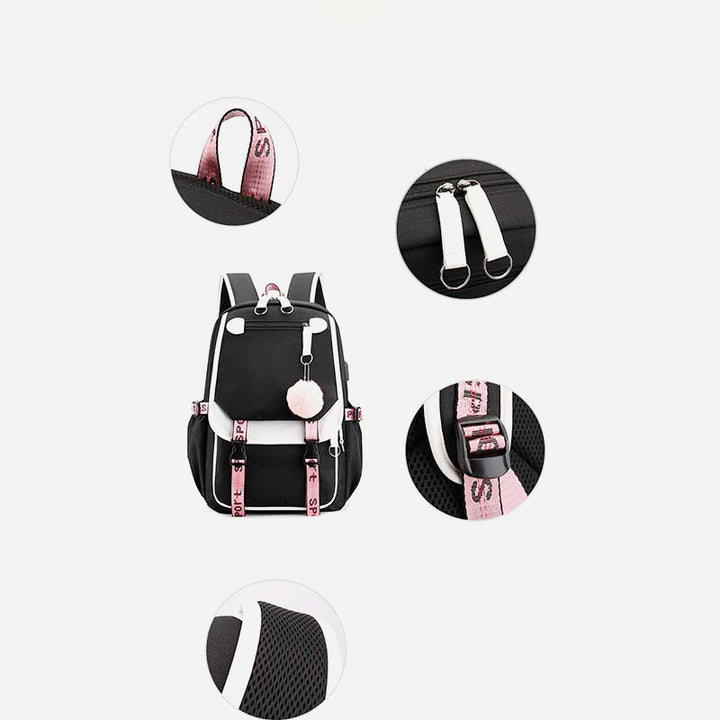 Teenage Girls School Backpack Student Bookbag with USB & Earphone Port